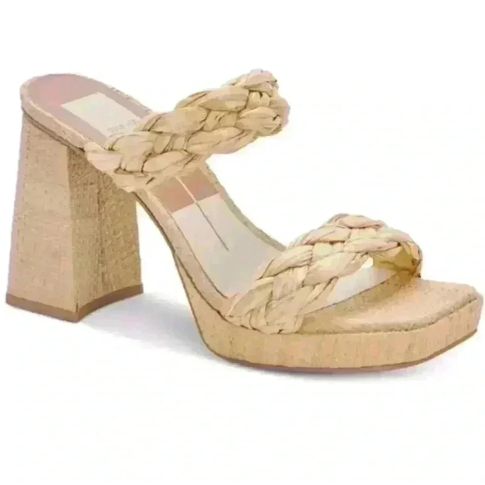 Dolce Vita Women's Tan Ashby Braided Two-Band Platform Block Heel Sandals 8.5